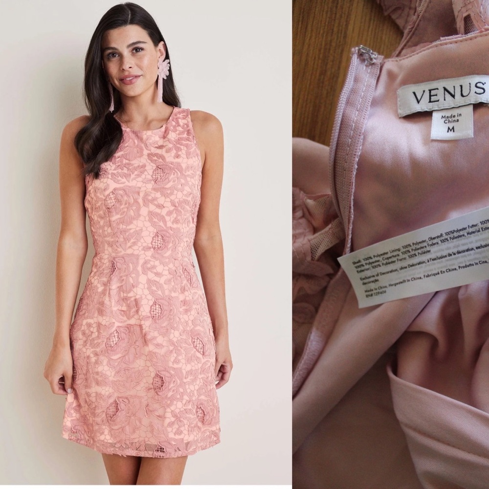 VENUS Lace Mini Dress Evening Sand Medium Preowned